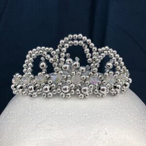 American VINTAGE 90's Handmade Mini Tiara Beaded w/ Silver Crystal Beads